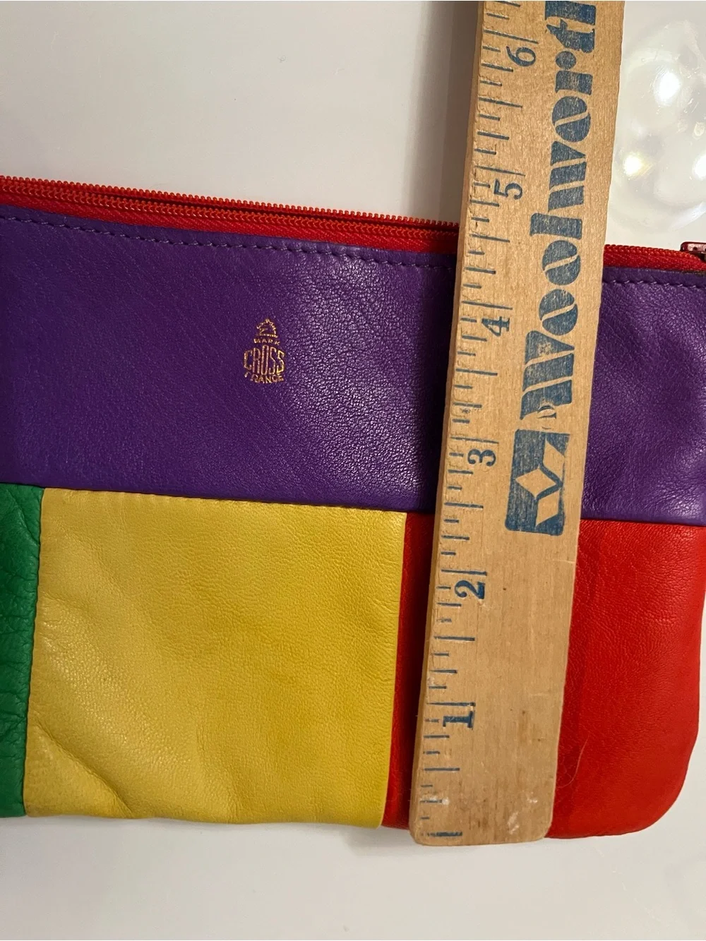 Mark Cross Vintage Colorblock Leather Wristlet Clutch Multicolor Retro 80s Rare